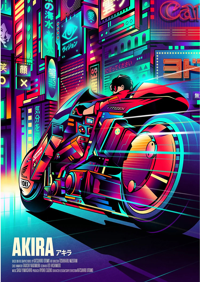 Akira Kaneda Bike Neon Cyberpunk Canvas Print & Poster Wall Art - AI PRINT LAB